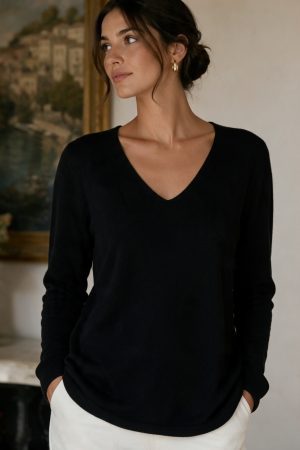 Noir Elegance V-Neck Sweater