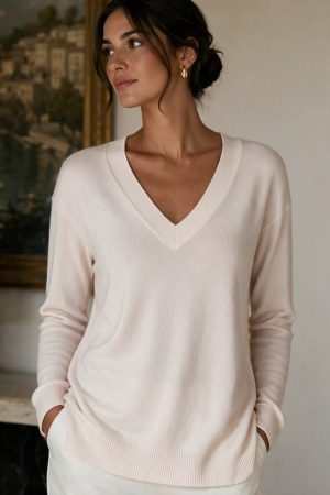 Champagne Beige V-Neck Sweater