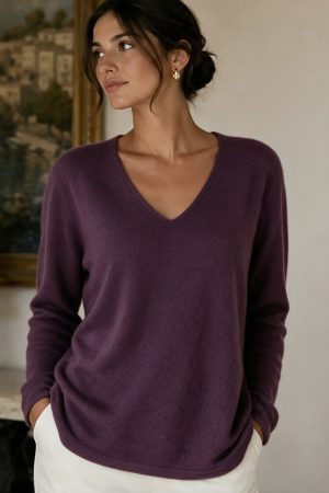 Purple V-Neck Knit Sweater