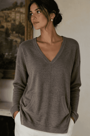 Taupe Gray V-Neck Sweater