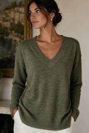 OliveGreen V-Neck Knit Sweater