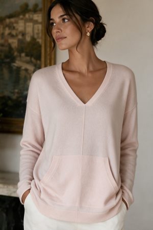 Pale Pink V-Neck Knit Sweater