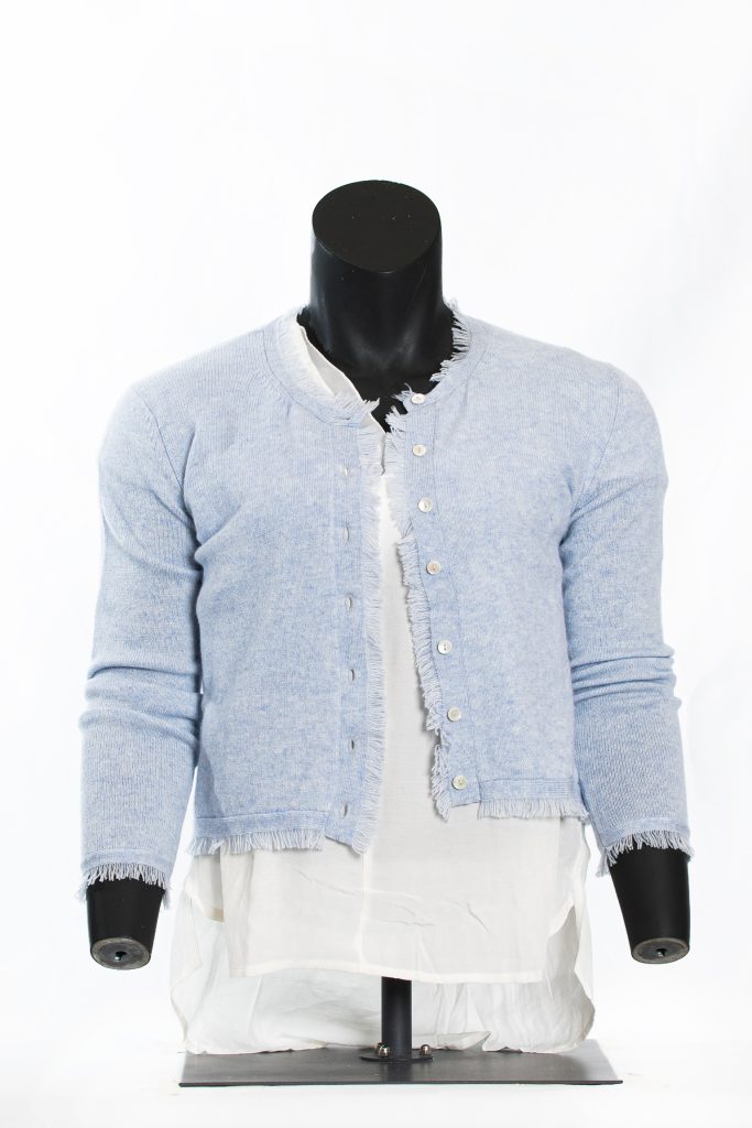 Powder Blue Frayed-Edge Cashmere Cardigan