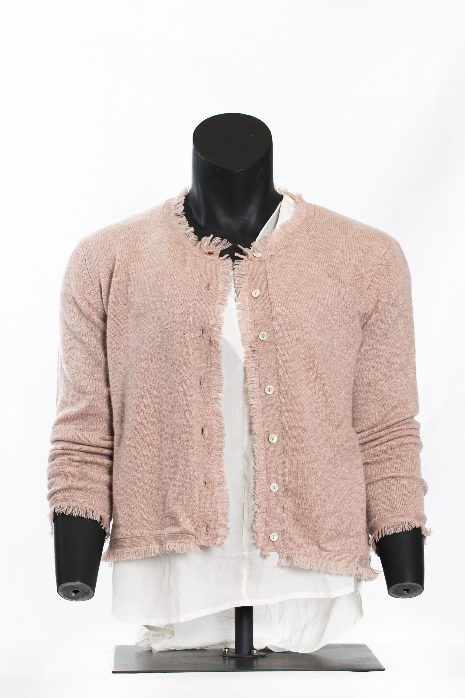 Blush Rose Frayed-Edge Cashmere Cardigan - Image 2