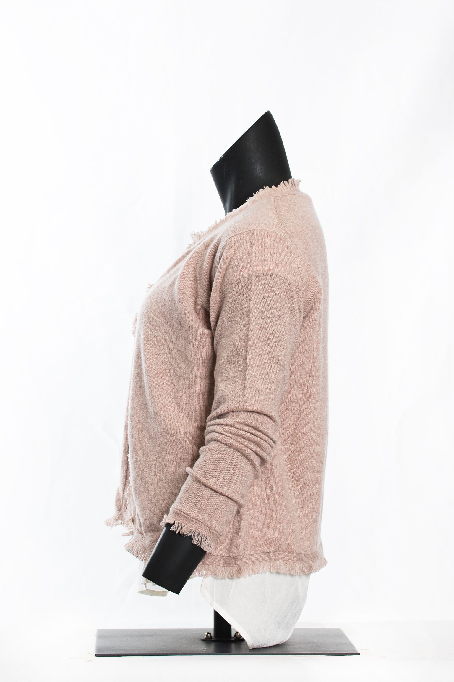 Blush Rose Frayed-Edge Cashmere Cardigan - Image 4