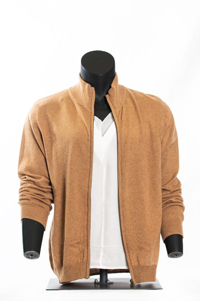 Camel Full-Zip Cashmere Cardigan