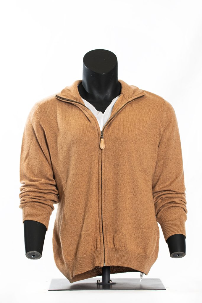 Camel Full-Zip Cashmere Cardigan