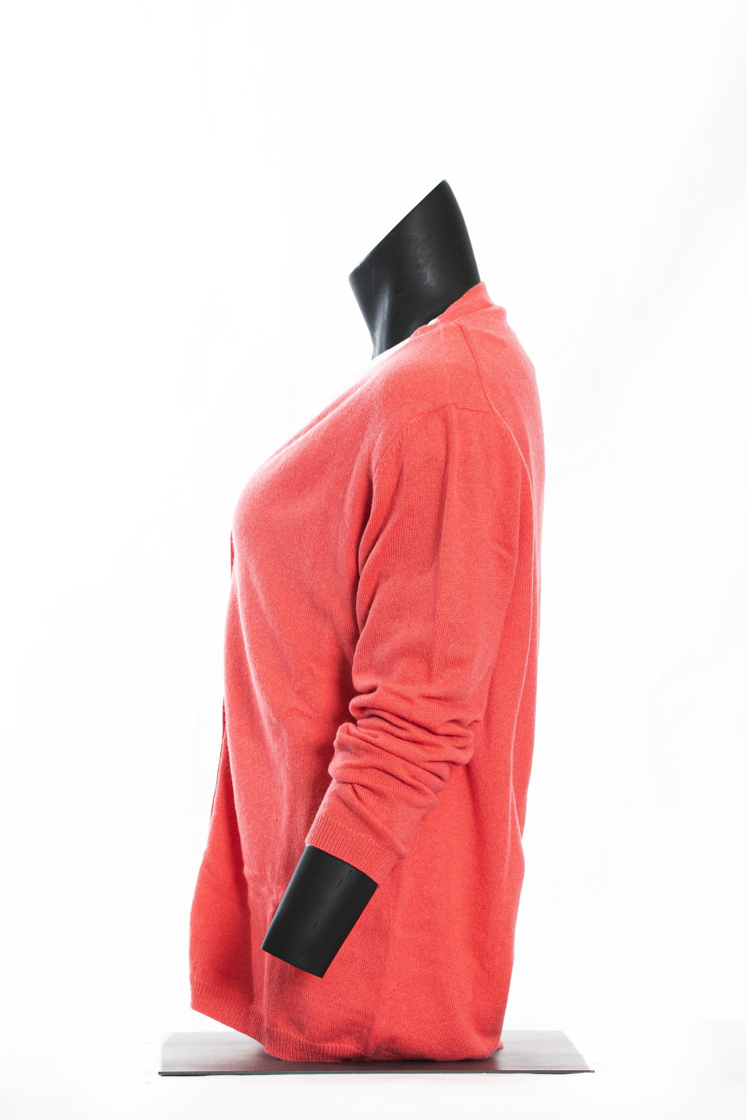 Coral Red V-Neck Cashmere Cardigan - Image 3
