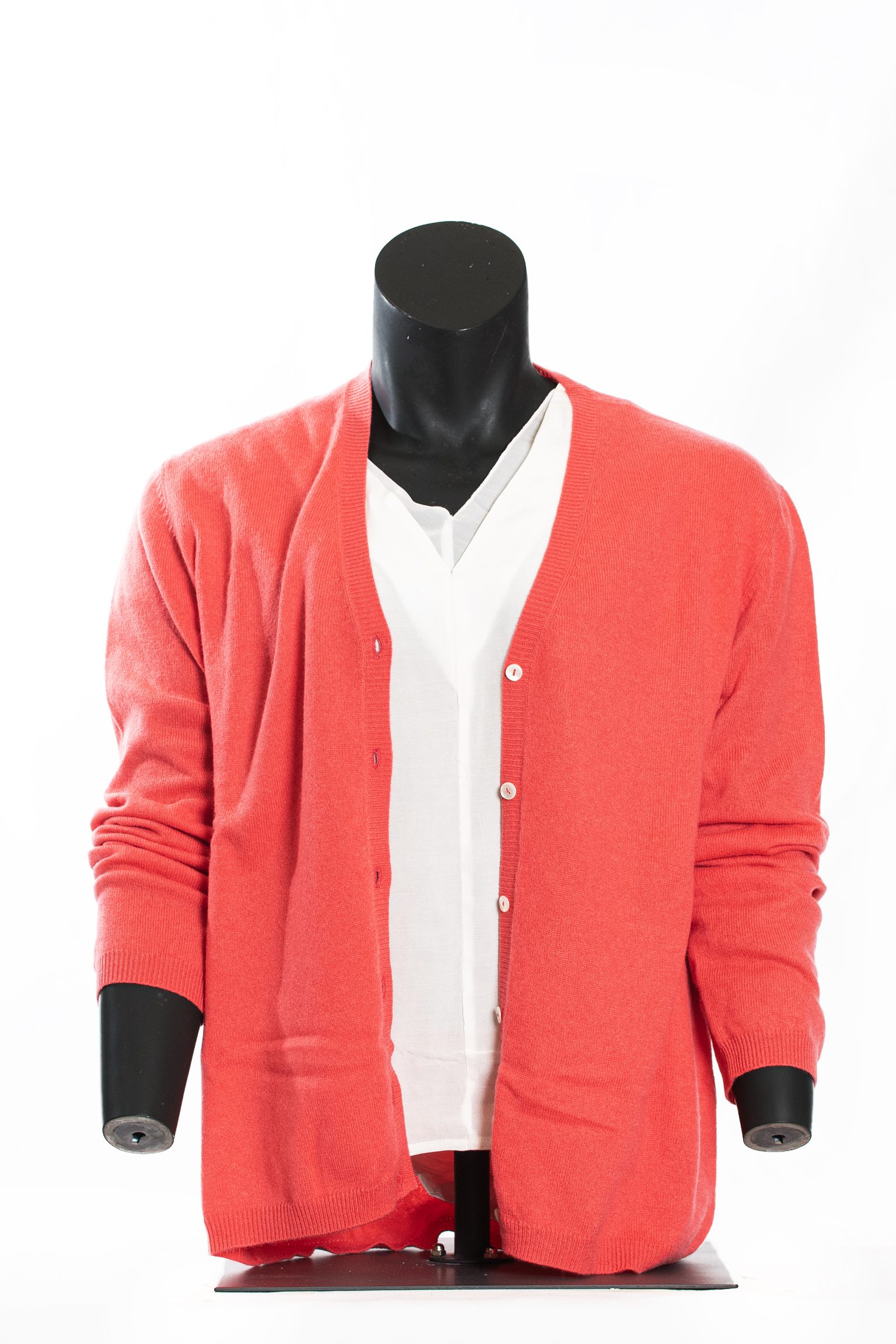 Coral Red V-Neck Cashmere Cardigan