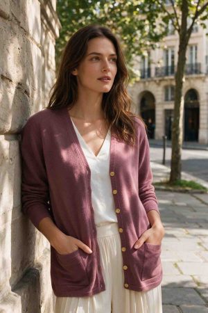 Dusty Rose Gold-Button Cashmere Cardigan
