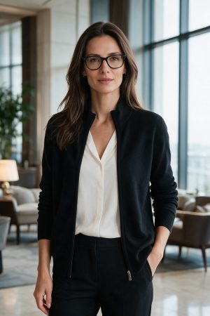 Midnight Black Full-Zip Cashmere Cardigan