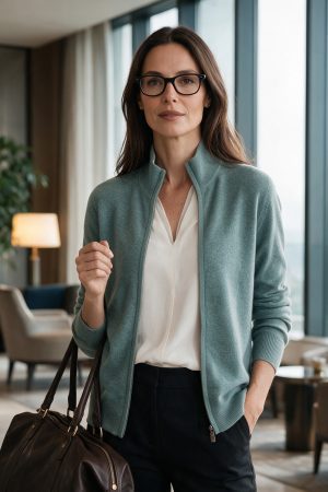 Seafoam Green Full-Zip Cashmere Cardigan