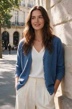Cornflower Blue V-Neck Cashmere Cardigan