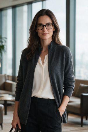 Charcoal Grey Full-Zip Cashmere Cardigan