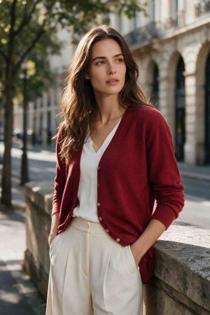 Ruby Red V-Neck Cashmere Cardigan