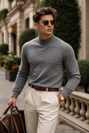 Heather Grey Roll Neck Sweater